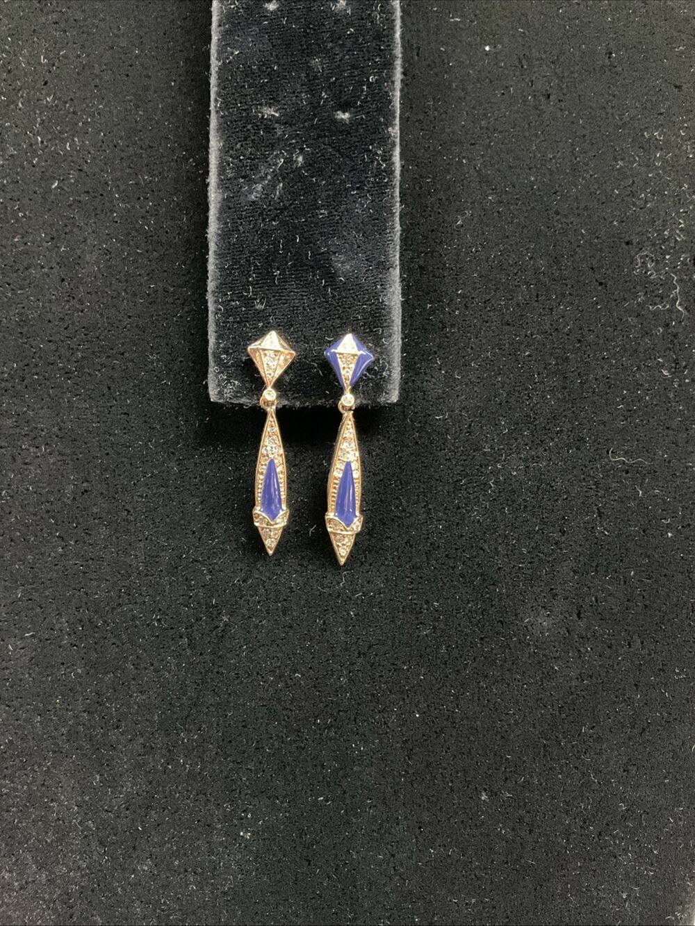Vintage Panetta Clip On Gold-tone Clear Rhinestone Dangle Teardrops